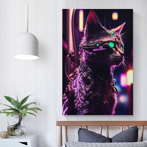 Katzenkunst – Reproduktion von Ölgemälden, moderner Giclée-Leinwanddruck, Kunstwerke, Bilder auf Leinwand, Wandkunst für Heimbüro-Dekorationen, 60 x 90 cm (24 x 36 Zoll) von WKMoney