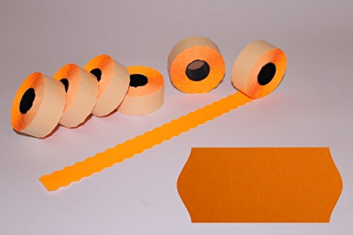 WKS Preisauszeichnungsetiketten Wellenrand 26x12mm, permaneter Kleber, Farbe orange, 36 Rollen passend für Meto, Blitz, Jolly, Tovel, uva. von WKS