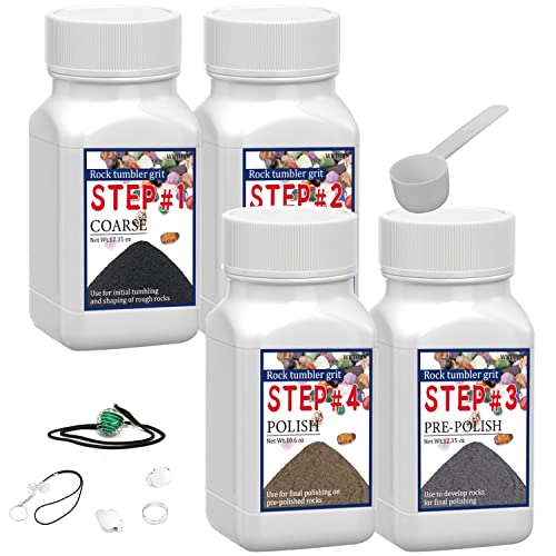 WKTURN Rock Tumbler Grit Set, Rock Tumbler Grit Polish Refill - 4 Basic Step Tumbling Media (grob/mittlere Körnung/vorpoliert/finale Politur), Rock Tumbler Set 2.0 für jede Marke von Rock Polierer von WKTURN