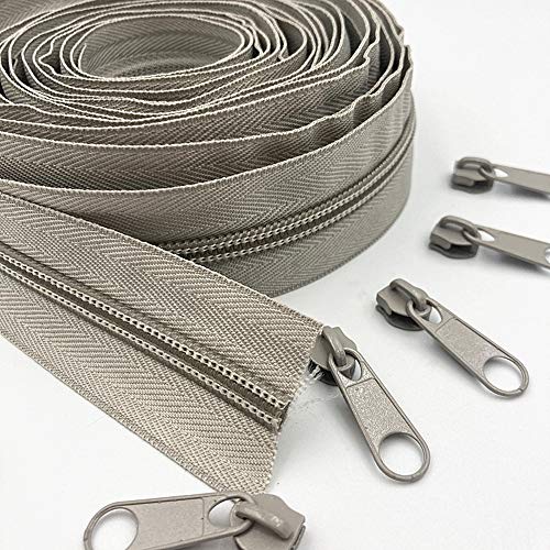 WKXFJJWZC 10 Meter langer Nylon-Reißverschluss mit 20 Reißverschlussschiebern für Heimwerker, Nähen, Kleidung, Zubehör (20 Farben) (Beige) von WKXFJJWZC