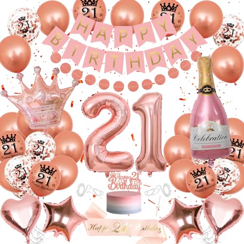 21 Geburtstag Dekorationen MäDchen, Luftballon 21. Geburtstag RoséGold, 21 Geburtstag Deko, 21 Geburtstag Mit Banner Zahl 21 Ballons Geburtstag Tortendeko Deko 21 Geburtstag MäDchen von WKxinxuan