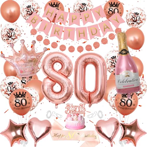 80 Geburtstag Dekorationen MäDchen, Luftballon 80. Geburtstag RoséGold, 80 Geburtstag Deko, 80 Geburtstag Mit Banner Zahl 80 Ballons Geburtstag Tortendeko Deko 80 Geburtstag MäDchen von WKxinxuan