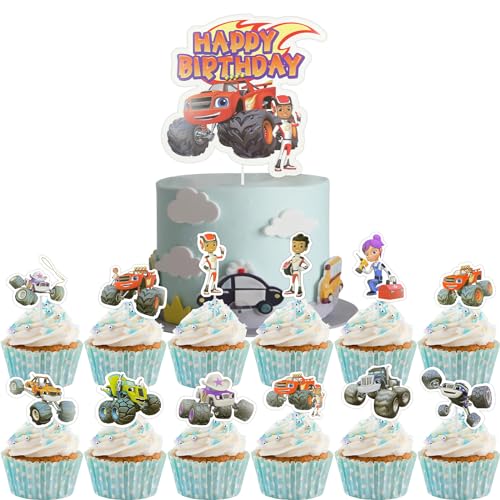 Auto Kuchendekoration, 13pcs Monster Truck Tortendeko Blaze Cupcake Topper Monster Truck Thema Kuchen Dekoration Topper für Blaze Cars Cake Decoration Birthday Children von WKxinxuan