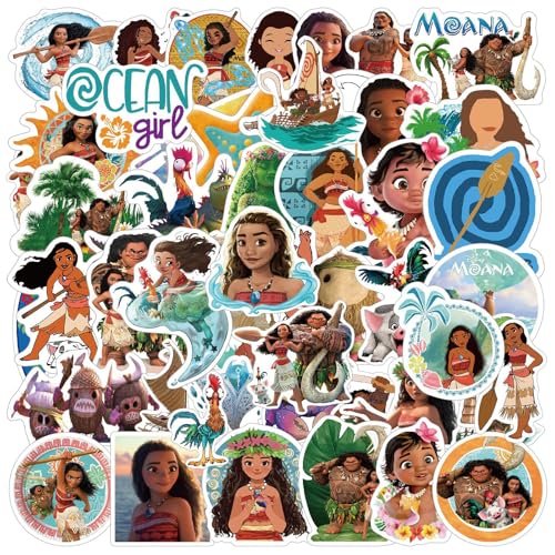 Stickers Moana, 50 Stück Moana Stickers Cartoon Stickers Aufkleber moana 2 geeignet für Aufkleber für Wasserflasche, Laptop, Skateboard, niedliche Aufkleber, Geschenk für Kinder, Teenager, wasserfest von WKxinxuan