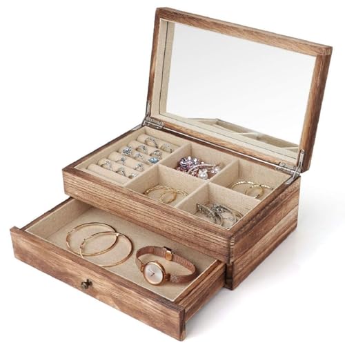 WLEJSL Schmuckschatulle und Organizer aus Holz, Schmuckschatullen für Frauen, Schmuckhalter Organizer Zur Aufbewahrung von Halsketten, Armbändern, Ohrringen und Ringen,A1 von WLEJSL