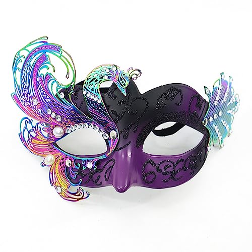 Damen-Maske, Metall, Strass, Halloween, Weihnachten, Party, Abend, Abschlussball, Maske (Pfauenviolett) von WLHHBO