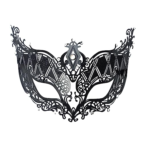 Damen-Maske, Metall, Strass, Halloween, Weihnachten, Party, Abend, Abschlussball, Maske (schwarzes Metall + klare Steine) von WLHHBO