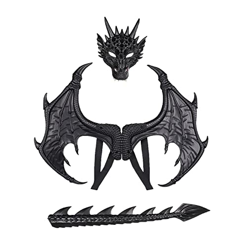 Kostüm Geschenk Spielzeug Cosplay Geburtstag Halloween Flügel Dinosaurier Schwanz Maske Set für Karneval Fasching Festival Maskerade Nachtclub (Schwarz) von WLHHBO