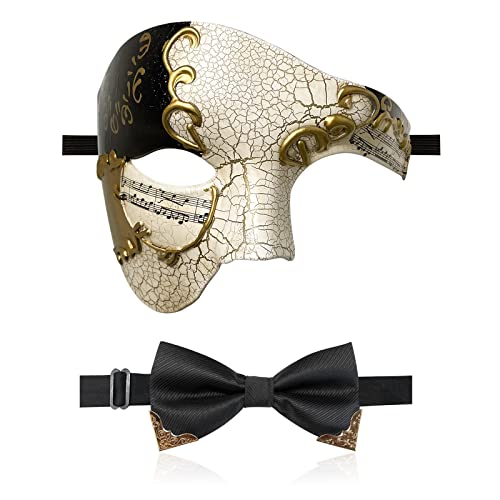 Maskerade-Maske für Herren, Phantom der Oper, Halbgesichtsmaske mit Fliege, venezianische Masken für Halloween-Party, Schwarz von WLHHBO