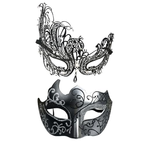 Maskerade-Maske für Paare, Karneval, venezianisches Party-Masken-Set, Halloween-Kostüm-Zubehör (Silber) von WLHHBO