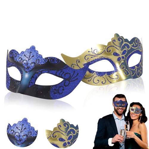 Paar-Masken-Set, Metallmasken, Halloween-Kostümmaske, Karnevalsmaske, Maskerade, Party-Maske für Paare, Damen und Herren, Maskerade-Party-Dekorationen, Masken für Maskenball (dunkelblau) von WLHHBO