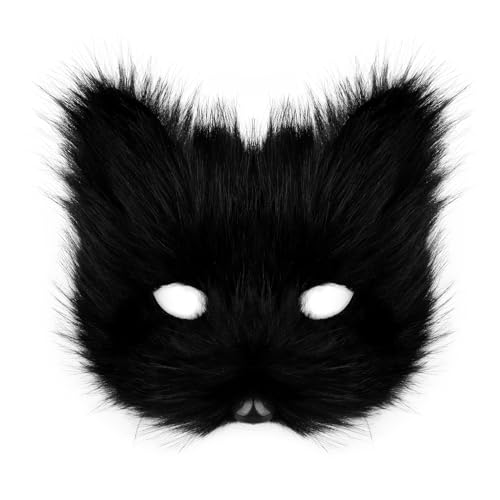 Tier-Fuchs-Wolf-Maske, Halloween, Party, Cosplay, Kostüme, Requisiten, Plüschkatze, halbe Gesichtsmaske, Karneval, Weihnachten, Maskerade (schwarz) von WLHHBO