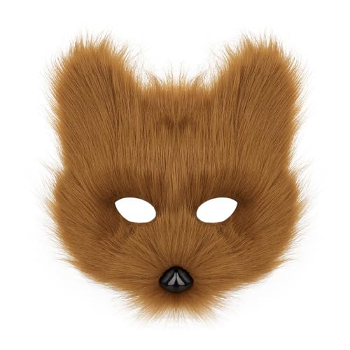 Tier-Fuchs- und Wolfsmaske, Halloween, Party, Cosplay, Kostüme, Requisiten, Plüschkatze, halbe Gesichtsmaske, Karneval, Weihnachten, Maskerade (braun) von WLHHBO