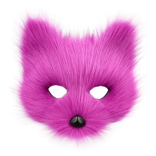 Tier-Fuchs- und Wolfsmaske, Halloween, Party, Cosplay, Kostüme, Requisiten, Plüschkatze, halbe Gesichtsmaske, Karneval, Weihnachten, Maskerade (lila) von WLHHBO