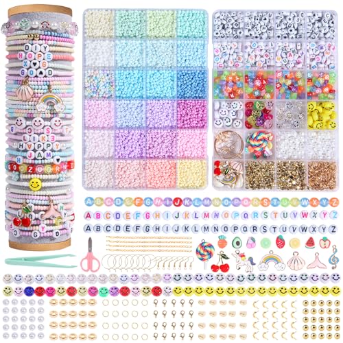 WLIAGYE 12000 stück Macaron Perlen 3mm für Armbänder,Mit Perlen zum Auffädeln Bunte Buchstaben,Smiley Gesichtsperlen,Silikon Anhänger,Geschenkidee für Kinder, Weihnachten,Urlaub,Geburtstage,Partys von WLIAGYE