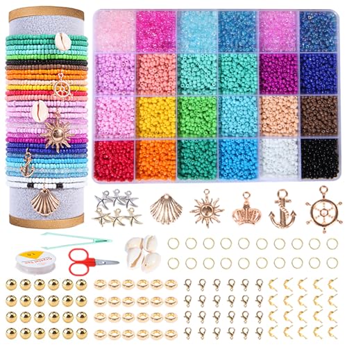 WLIAGYE 12120 Stück Perlen 3mm Set,DIY Bunte Perlen zum Auffädeln mit Golden Zubehör Perlen für Armbänder,Geschenkidee für Weihnachten,Urlaub,Geburtstage,Partys,Belohnungen Partys,Belohnungen von WLIAGYE