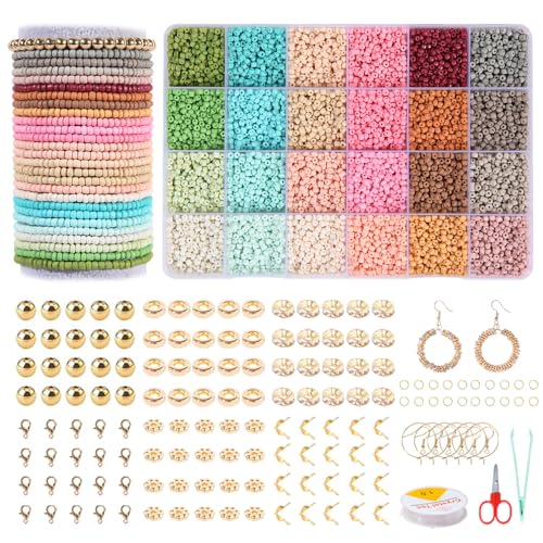 WLIAGYE 24 Farbe Bunte Perlen für Armbänder DIY Perlen Set 3mm, Perlen Set zum Auffädeln mit Goldene Baads & Zubehör,Geschenkidee für Weihnachten,Urlaub,Geburtstage,Partys,Belhnungen von WLIAGYE