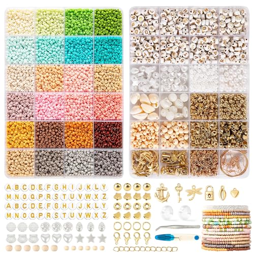 WLIAGYE Perlen Set 3mm Selber Machen Perlen für Armbänder,mit Holzperlen Buchstabenperlen Kit, Charm Geschenkeidee für DIY Bastelset Armband Schmuckherstellungs Set für Weihnachten,Partys,Feiertage von WLIAGYE