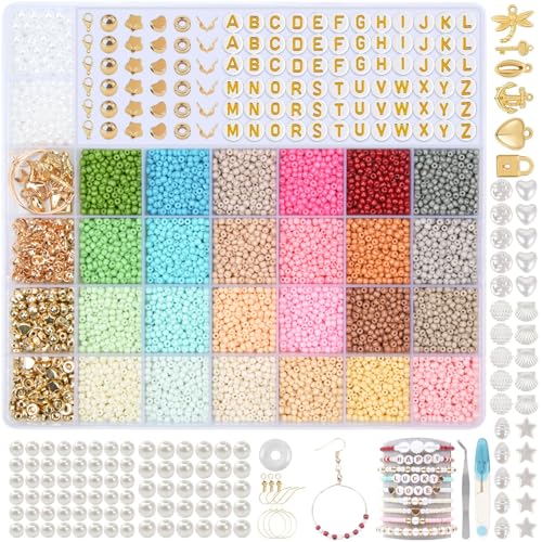 WLIAGYE Perlen für Armbänder – 24 Farben DIY Perlen Set mit Buchstabenperlen | Selber Machen Schmuckherstellung Kit für Ringe Anhänger Ohrringe Halsketten | Kreatives Geschenke für Kinder & Erwachsene von WLIAGYE