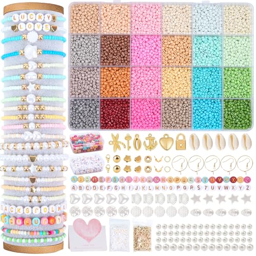 WLIAGYE Perlen für Armbänder,Selber Machen 24 Farben Perlen Set 3mm,DIY Schmuckherstellung kit mit Buchstabenperlen und Perle,Ideal für Makramee,Freundschaftsarmband,Halsketten - Geschenke für Kinder von WLIAGYE