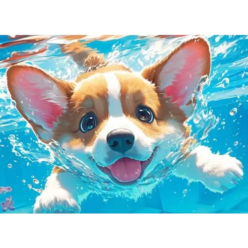 WLICCHS 5D Diamond Painting Erwachsene, DIY Diamant Malerei Corgi Bilder, Diamant Painting Tier Kunsthandwerk Stickerei Set für Home Wand Dekor, Rund Drill Full Kunst 30x40cm von WLICCHS