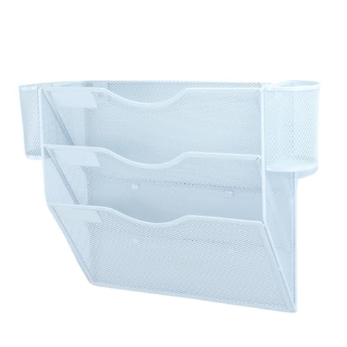 WLIHDB Magazinhalter Für Die Wandmontage 3/5-Taschen-Wandordner-Organizer aus Netzstoff mit 2 Stifthaltern, wandmontierter Postpapier-Dokumentenordnerhalter Wandmontierte Dokumentenablage(White) von WLIHDB