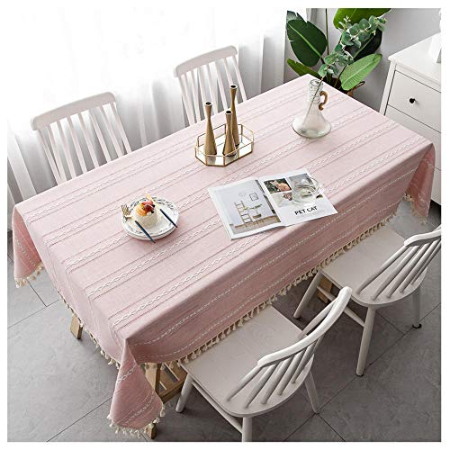 Baumwolltuch Tischdecke, 80x110cm, Rosa einfache Art rechteckige Tischdecke mit Quaste dekorative, waschbare, staubdichte Couchtischabdeckung für Esszimmer Küchengarten von WLL