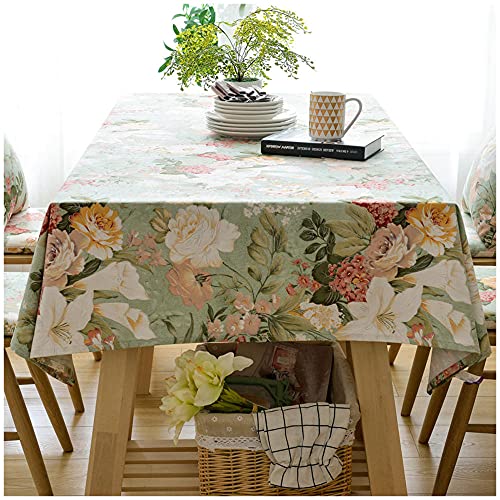 Tischdecke Rechteckige 100x225cm Tischtuch Baumwolle Leinen Abwaschbar Tischdecke, Tischwäsche mit Blumendruck, Bedruckte tischdecke Tischdekoration für Home Küchenzimmer von WLL