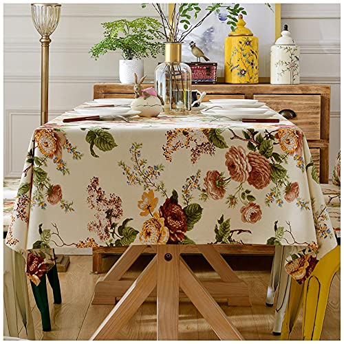 Tischdecke Rechteckige 115x180cm Tischtuch Baumwolle Leinen Abwaschbar Tischdecke, Tischwäsche mit Blumendruck, Bedruckte tischdecke Tischdekoration für Home Küchenzimmer von WLL
