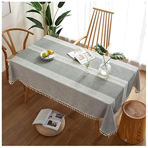 WLL Rechteckige Tischdecke, 125x160cm, Grau Elegante Tischdecke aus Baumwollleinen, waschbare staubdichte Tischdecke für die Dinnerparty in der Küche von WLL