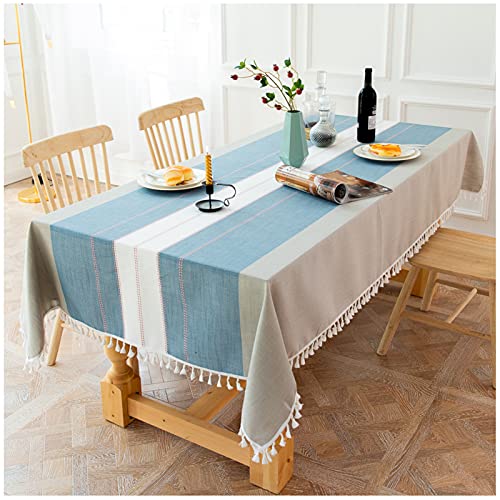 Tischdecke Rechteck, 100x100cm, Blau Tischtuch Baumwolle Leinen Faltenfrei Staubfrei, waschbare Tischdecke für Küche Esszimmer Picknick Tischdekoration von WLL
