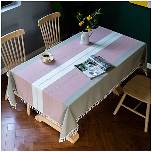 Tischdecke Rechteck, 80x120cm, Rosa Tischtuch Baumwolle Leinen Faltenfrei Staubfrei, waschbare Tischdecke für Küche Esszimmer Picknick Tischdekoration von WLL