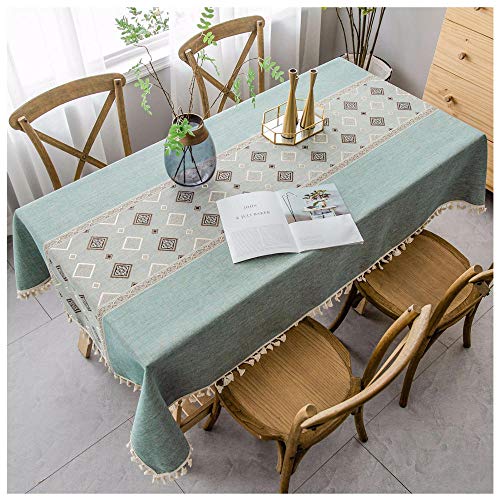 Waschbare Tischdecke aus Baumwollleinen, 130x200cm, grünes Rechteck Staubdichte Dekorationstischdecke, Couchtischabdeckung für den Essbereich in der Küche von WLL