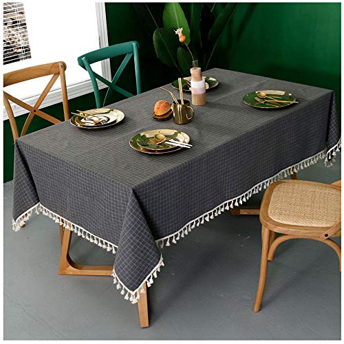 WLL Rechteck Einfarbig Tischdecke, 130x210cm, Grau Quaste Edge waschbare Couchtisch Tischtuch, Tischwäsche für Home Küche Dekoration von WLL