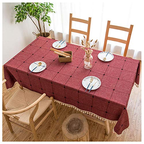 Waschbare Tischdecke, 125x170cm, rot dekorative Tischdecke aus Baumwollleinen, rechteckige, staubdichte Couchtischabdeckung für den Küchengarten von WLL