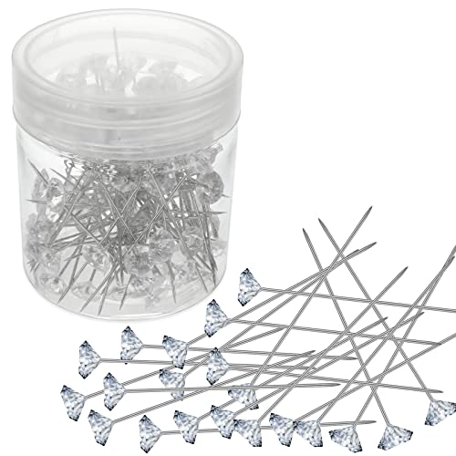 WLLHYF 100 Stück Anstecknadeln Boutonniere klar gerade Pins Blume Strasssteine Pins Kristall Diamant Kopf Pins für DIY Dekoration Hochzeit Braut Haarschmuck von WLLHYF