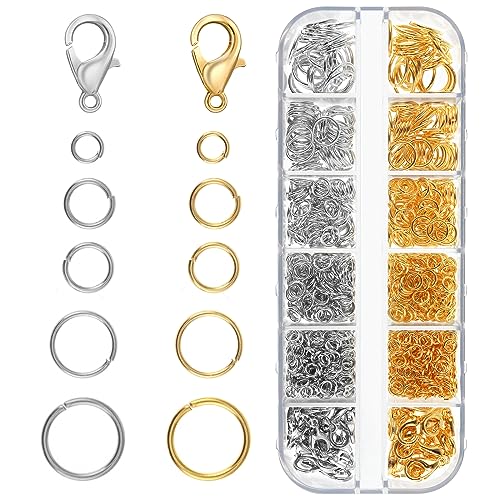 WLLHYF 1100PCS Jump Rings 40PCS Lobster Clasps Jewelry Findings Kit Broken Bracelet Necklace Rings Repair Set Earring Loops Jewelry Making Supplies, Assorted Sizes Gold Silver von WLLHYF