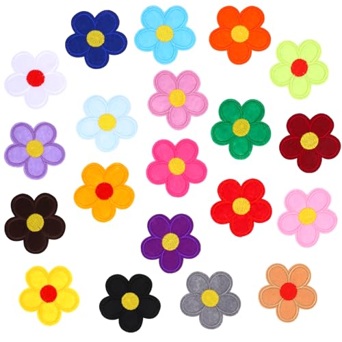 WLLHYF Sonnenblumen-Aufnäher zum Aufbügeln, 20 Stück zum Aufnähen Niedliche Bestickte Applikation Dekoration 5 Blütenblätter Blumen Applikation Aufnäher DIY Flicken für Bastelarbeiten Taschen von WLLHYF