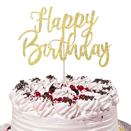 WLLHYF Happy Birthday Tortendeko Cupcake Topper Geburtstag Glitzernd Goldenes Geburtstagsparty Dekoration Kuchenaufsatz Zubehör für Mädchen Jungen von WLLHYF