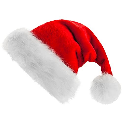 WLLHYF Weihnachtsmütze Nikolausmütze klassischer Rote Samtkomfort Santa Plüsch Warm Dicker Fellrand Weihnachtsmann Mütze für Herren Damen Weihnachts Weihnachtsfeiern Weihnachtskonzert (Rot/Erwachsene) von WLLHYF