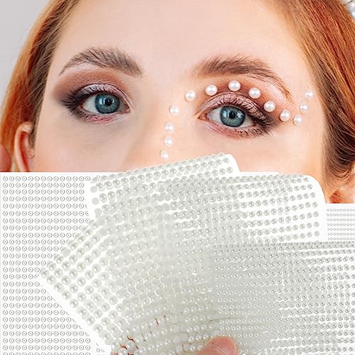 WLLHYF Weiße Perlen-Augen-Gesicht, 3D-selbstklebende Perlen-Make-up-Strass-Aufkleber für Augen, Gesicht, Körper, Edelsteine, Juwelen, DIY-Handwerk, Nagel-Strasssteine 2800 Stüc von WLLHYF