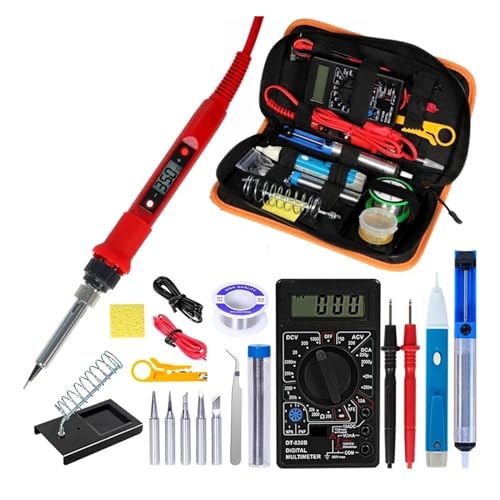 WLLKIY Lötkolben-Kits 80 W, Einstellbare Temperatur, Digitalmultimeter, Automatische Rangierung, LCD-Lötspitzen, Nacharbeit, Schweißwerkzeug-Kits Sicher Und Stabil(Red) von WLLKIY