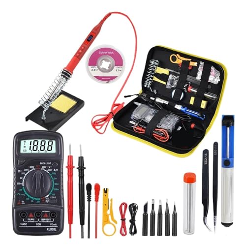 WLLKIY Lötkolben-Kits Mit Digital-Multimeter 100W Multifunktions-Taste Lötstation Einstellbare Temperatur Sicher Und Stabil(Red kit-01) von WLLKIY