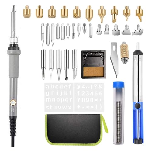 WLLKIY Lötkolben-Set, Holzbrennset, Schnitz-Brandmalerei-Stift-Set, 60 W, Einstellbare Temperatur, Schweißen, Holzprägung, Brennset Sicher Und Stabil(Gray) von WLLKIY