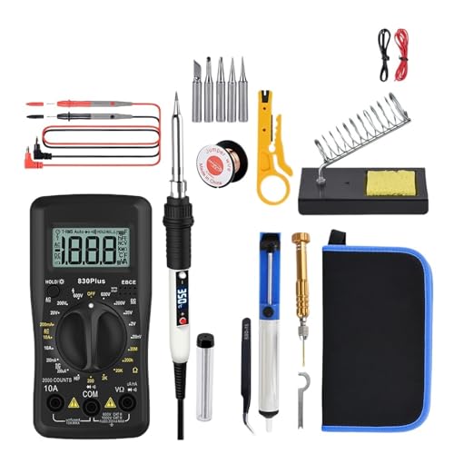 WLLKIY Lötkolben-Set Mit Digitalmultimeter 6000 Zählungen AC/DC-Spannungsmesser Blitzlicht Lötkolben 80W Schweißwerkzeug Sicher Und Stabil(White) von WLLKIY