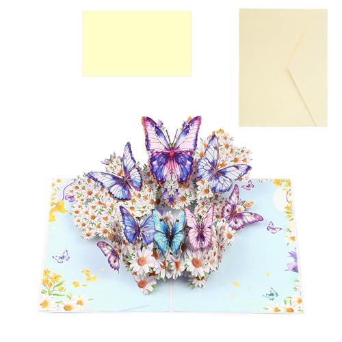 WLNEXT Grußkarte, 3D Schmetterling und Blume Popup Postkarte Handgemachte Grußkarte mit Umschlag zum Geburtstag Jubiläum für Lehrer von WLNEXT