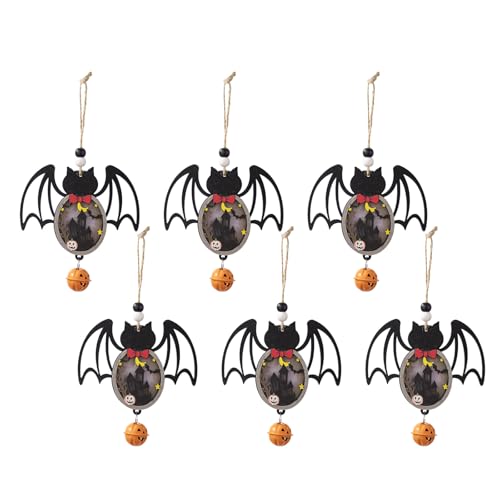 WLNEXT Hängende Ornamente, 6 Stück Halloween Holz Ornament Kürbis Fledermaus Spinnen Hängende Dekoration mit Lichtern Handgemachte Urlaub Party Zubehör von WLNEXT