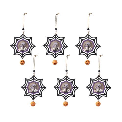 WLNEXT Hängende Ornamente, 6 Stück Halloween Holz Ornament Kürbis Fledermaus Spinnen Hängende Dekoration mit Lichtern Handgemachte Urlaub Party Zubehör von WLNEXT