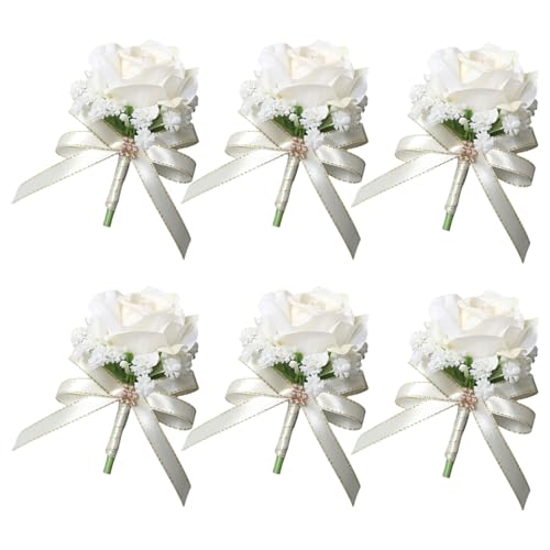 WLNEXT Rosen-Boutonniere, elegante künstliche Rosen-Boutonniere, leuchtende Farben, Seidenrosen, Anstecknadeln zur Verschönerung von Hochzeits- und Partykleidung, 6 Stück von WLNEXT