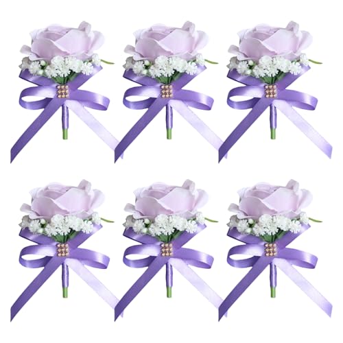 WLNEXT Rosen-Boutonniere, elegante künstliche Rosen-Boutonniere, leuchtende Farben, Seidenrosen, Anstecknadeln zur Verschönerung von Hochzeits- und Partykleidung, 6 Stück von WLNEXT